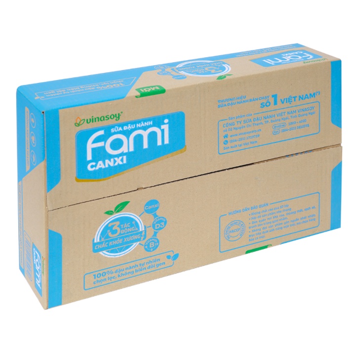 THÙNG 36 HỘP SỮA ĐẬU NÀNH FAMI NGUYÊN CHẤT - FAMI CANXI 200ML (36 hộp x 200ml)