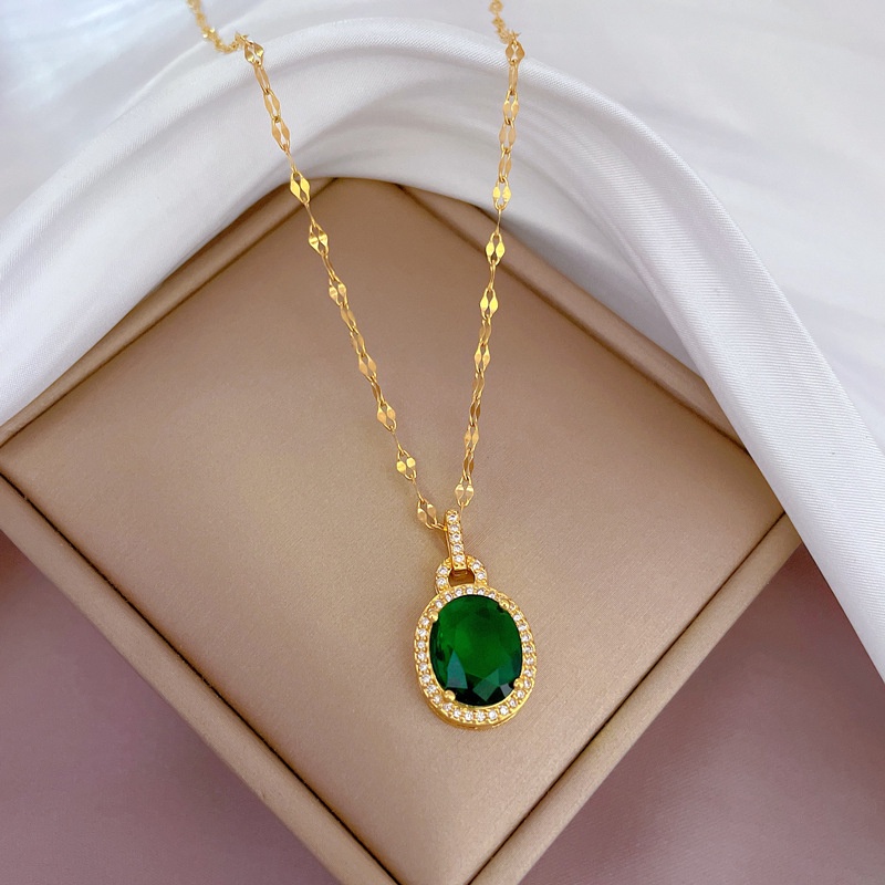 Dây Chuyền Thép Titan Đính Đá Zircon Hình Giọt Nước Sang Trọng Cho Nữ