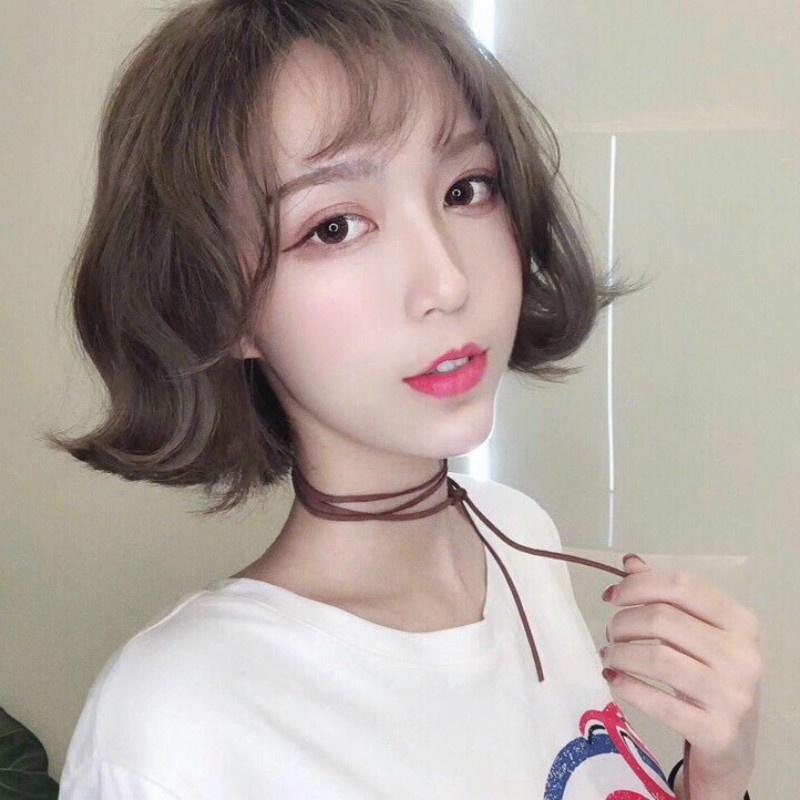 Wig ladies short curly hair air bangs Korea wig hood
