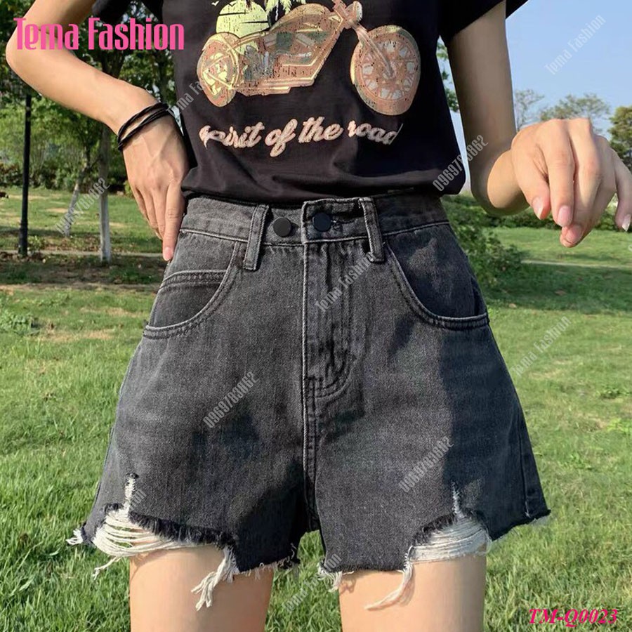Quần short jean nữ TEMA - Quần đùi bò dày dặn rách gấu siêu cá tính