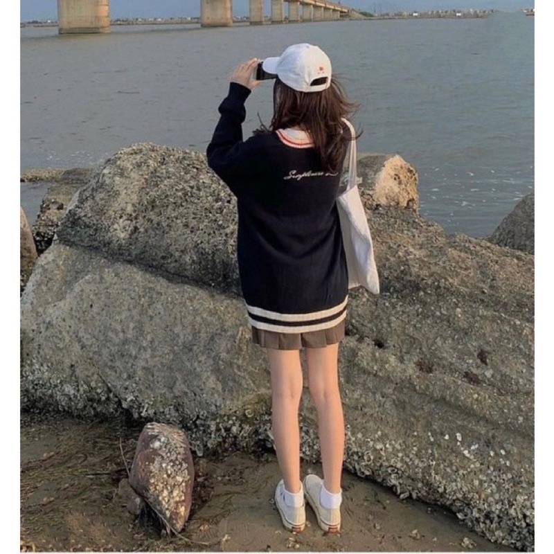 Áo Khoác Cardigan AIS Viền Đỏ Nam Nữ Form Rộng