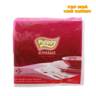 Khăn Giấy Ăn Vuông Pulppy Đỏ Supreme 2 lớp gói 80 tờ