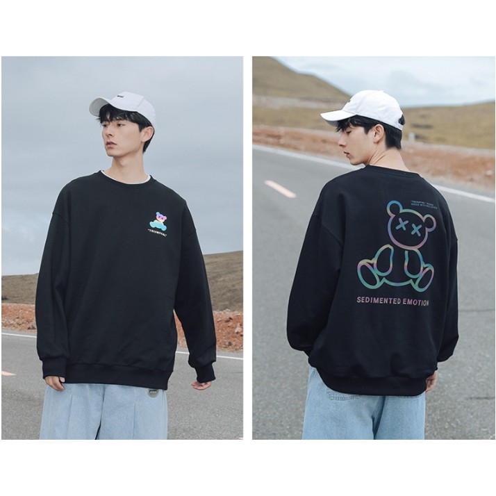 Áo sweater nỉ nam nữ Gấu phản quang dáng unisex form rộng chất nỉ ngoại dày dặn thu đông basic trắng đen | BigBuy360 - bigbuy360.vn