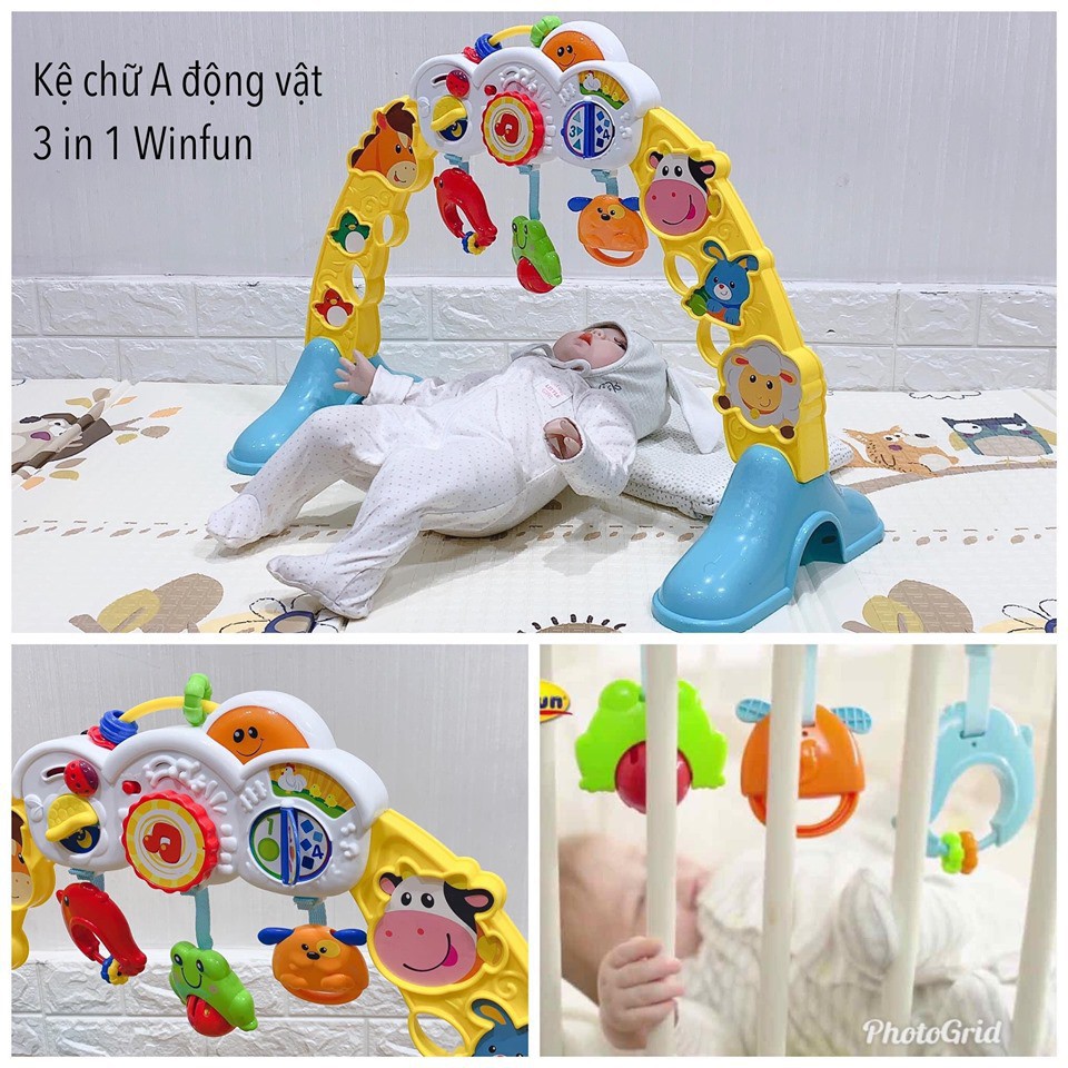 Kệ Chữ A đồ chơi đa, treo thành cũi có nhạc 3 in 1 hình động vật Winfun 0853 - Đồ chơi cho bé sơ sinh tới 1 tuổi