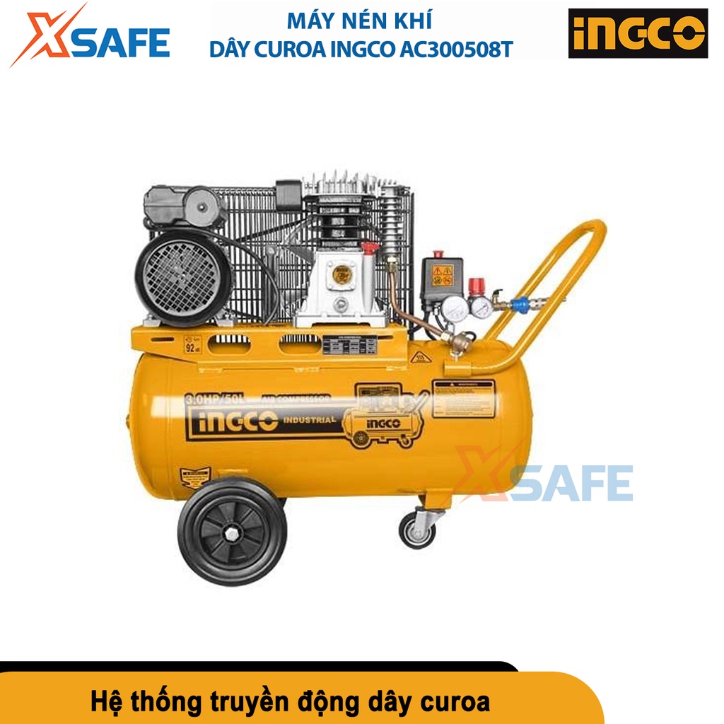 Máy nén khí dây curoa INGCO AC300508T công suất 2.2KW (3 HP), bình chứa 50L, dây curoa, bôi trơn bằng dầu [chính hãng]