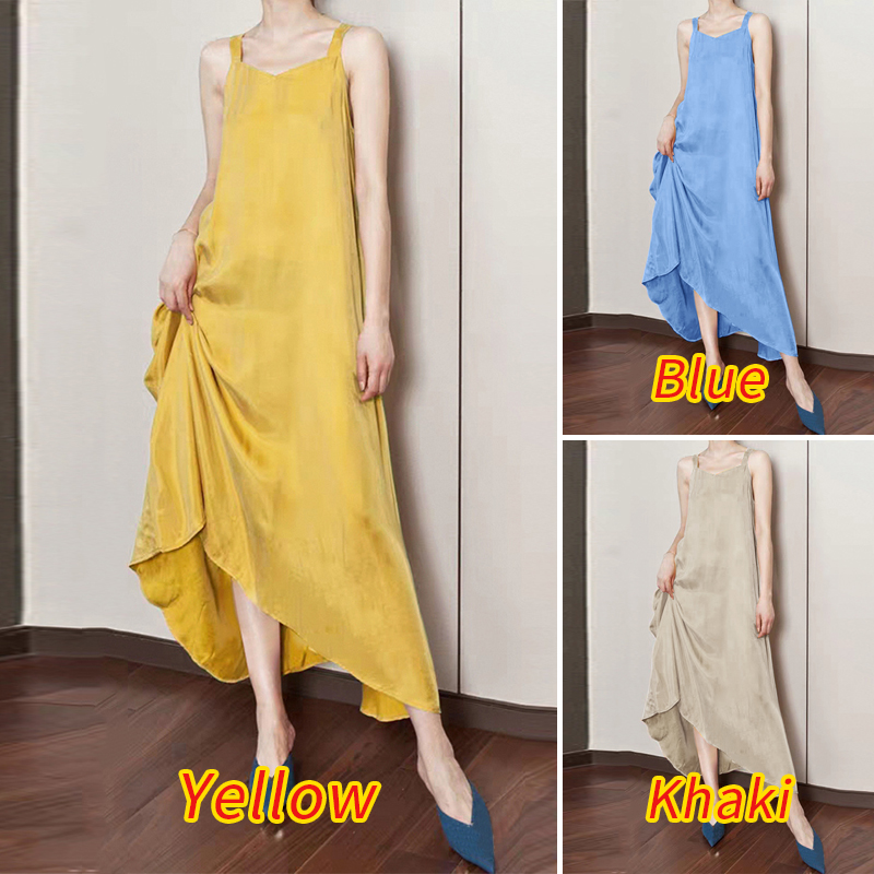 Đầm Dài ZANZEA Dáng Rộng Không Tay Cổ Chữ V Vải Cotton Màu Trơn Cho Nữ | BigBuy360 - bigbuy360.vn