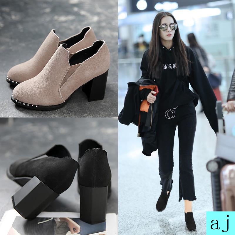 Giày bốt cao gót đế dày phong cách Hàn Quốc thời trang 2021 cho nữ