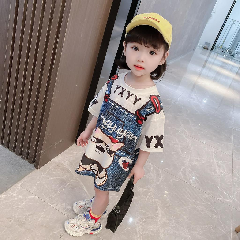 Đầm Thun Ngắn Tay In Hoạt Hình Phong Cách Hàn Quốc Thời Trang Mùa Hè 2021 Dành Cho Bé Gái