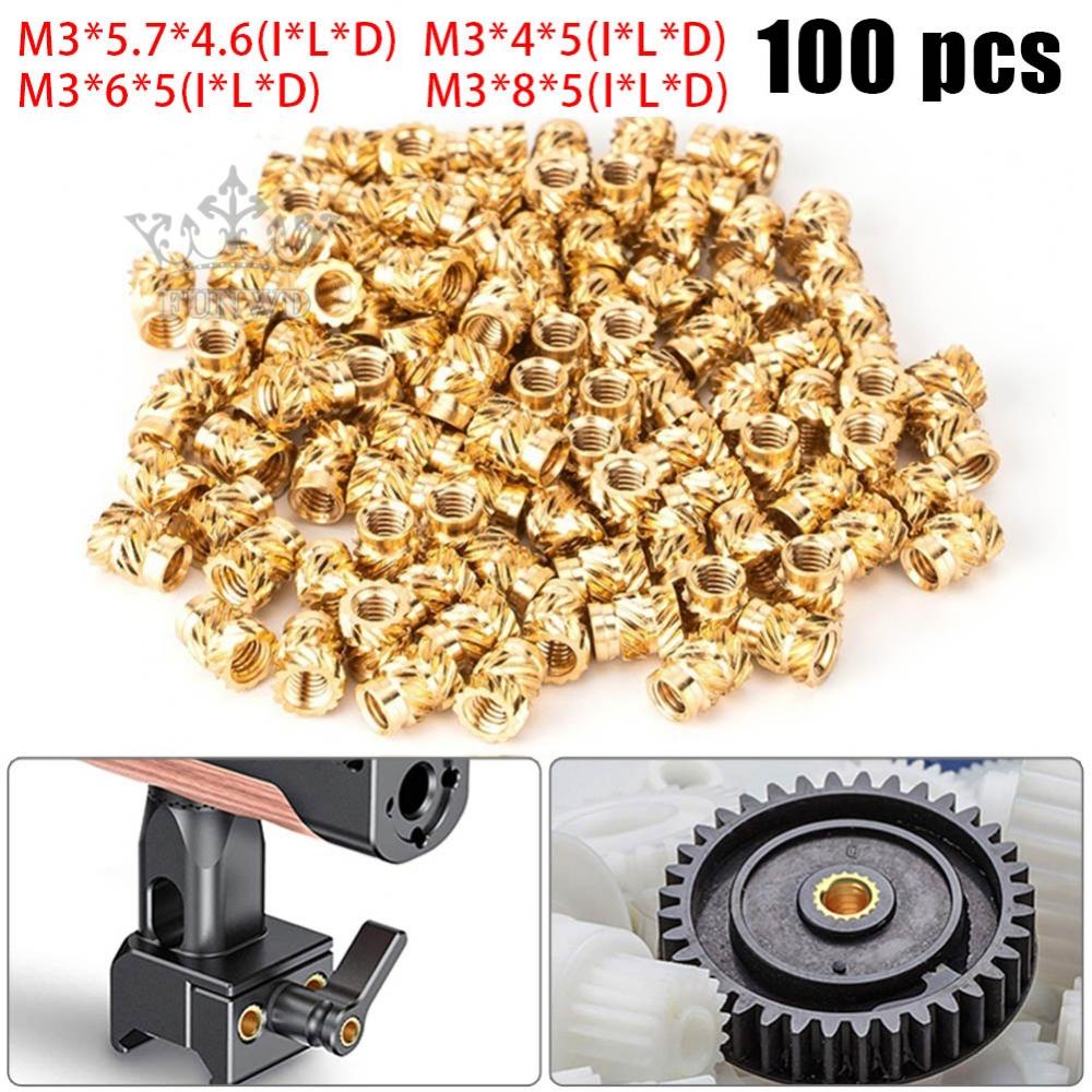 【FUNWD】100PCS Threaded Insert Self-clinching Nut Brass Internal Thread Knurled M3
