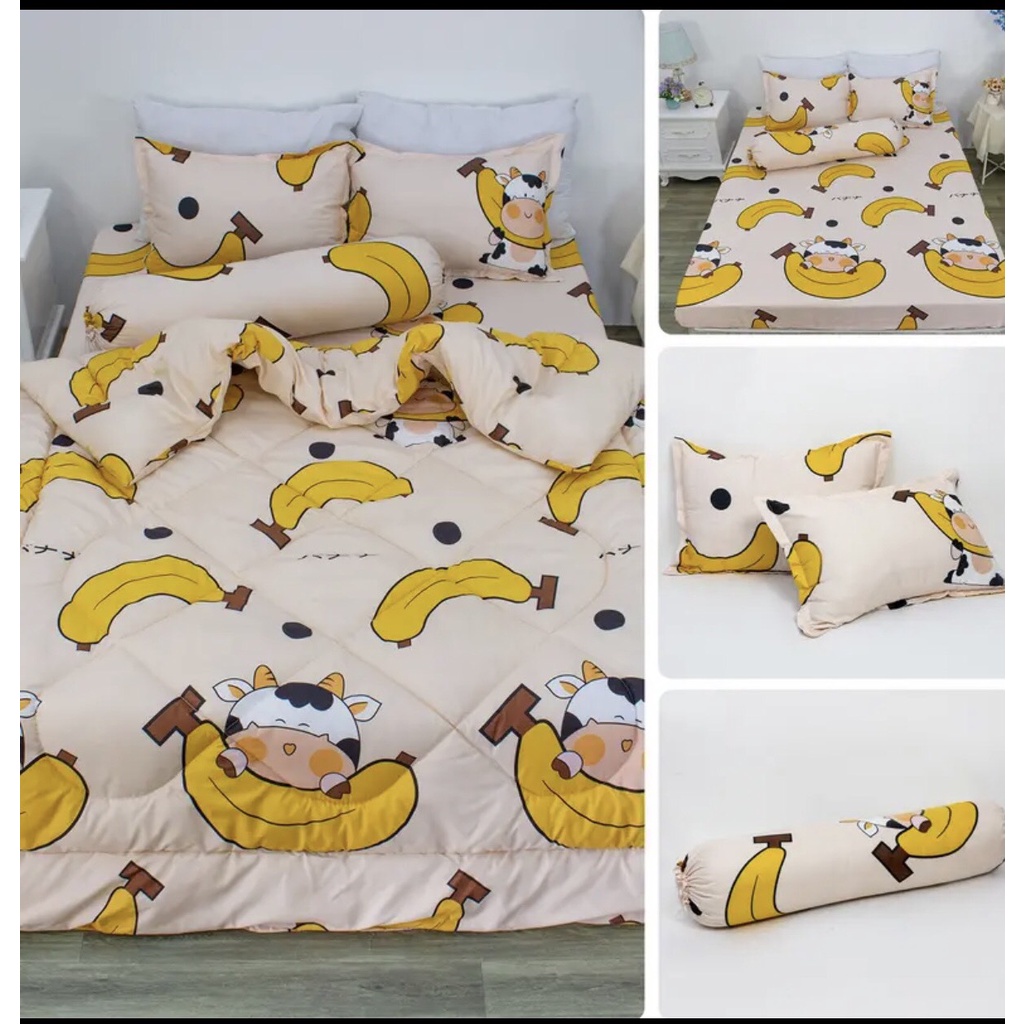 Bộ 5 món chăn ga gối cotton poly -kích thước 1m2x2m