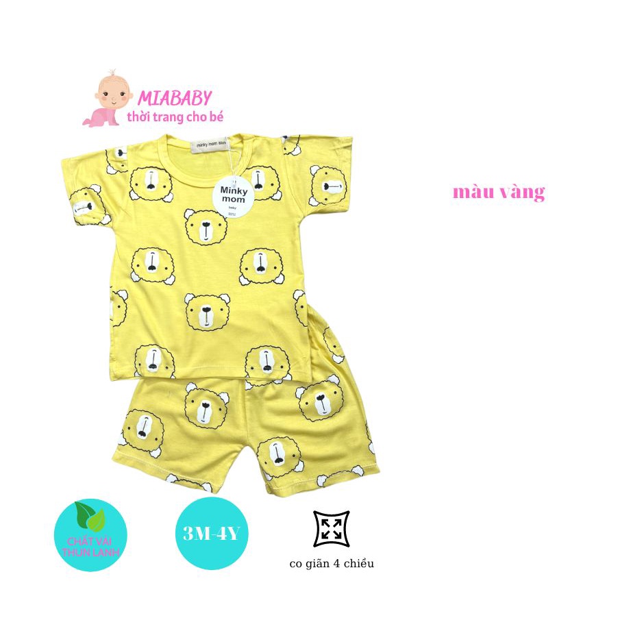 Bộ Minky Mom Cộc Tay in hình gấu Bộ Thun Lạnh Cộc Tay siêu mềm mịn mát cho bé