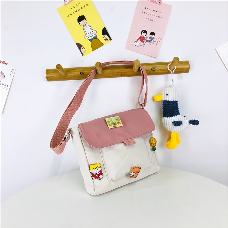 Túi đeo chéo nữ dễ thương cute đi chơi mềm mại bằng vải canvas (kèm ghim cài)