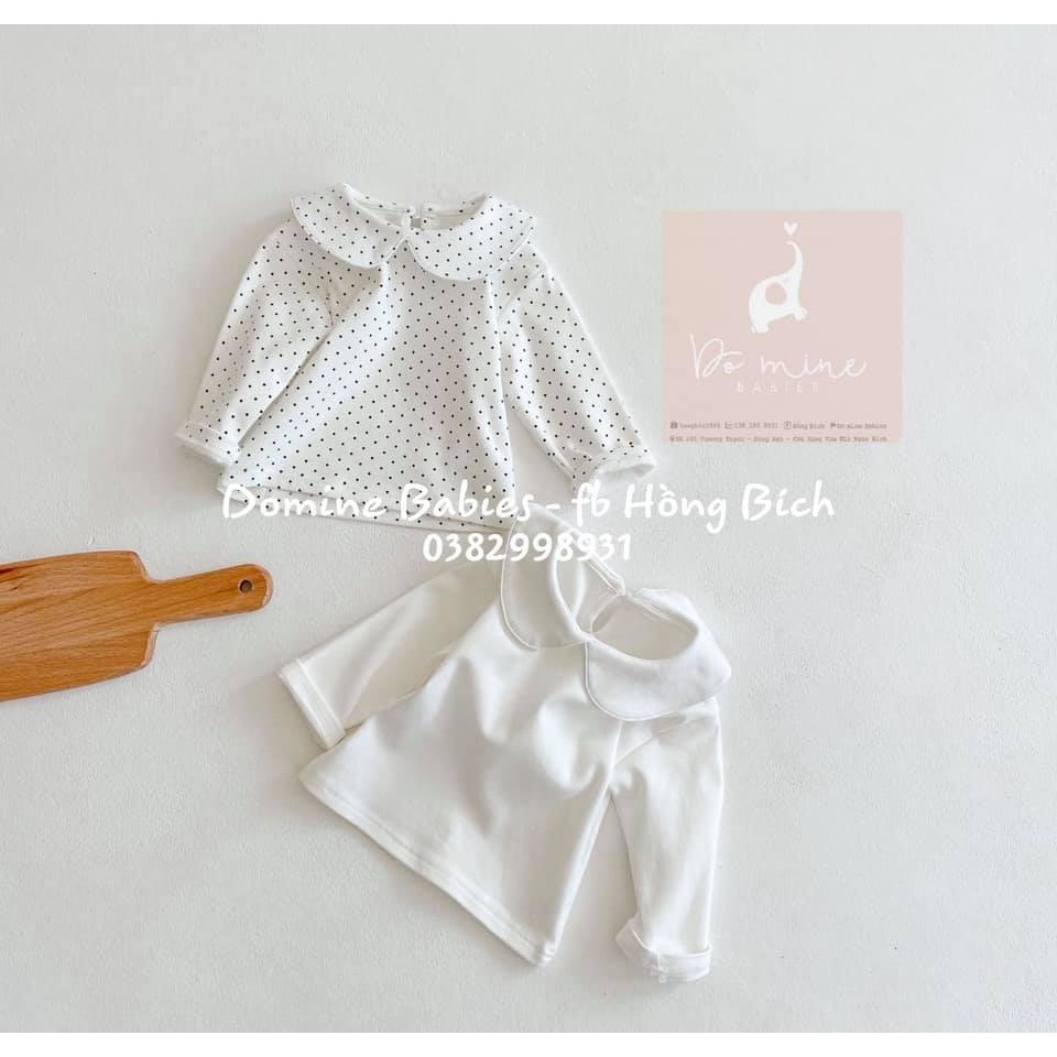 (Dày dặn) áo thun cổ sen họa tiết chấm bi xinh xắn cho bé gái