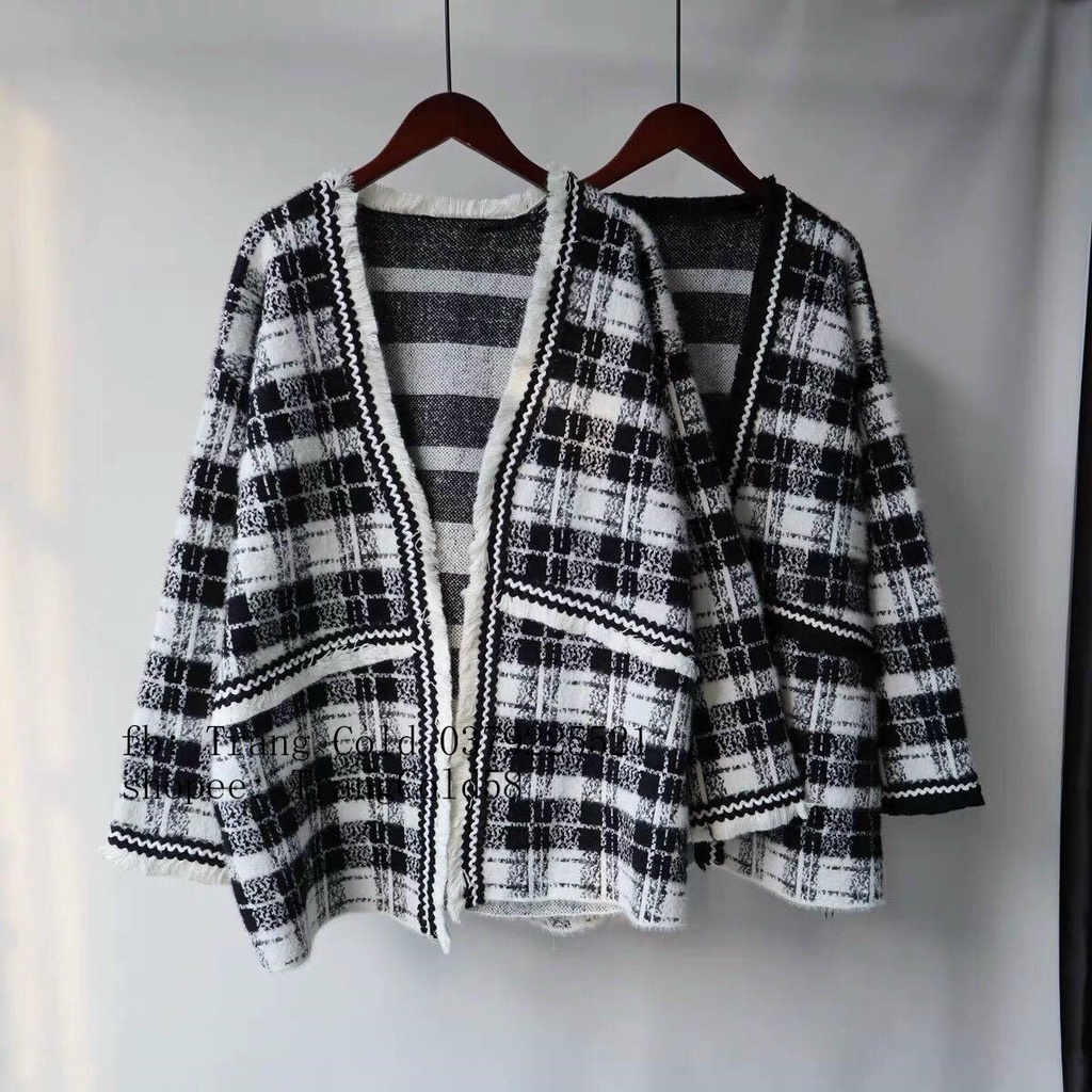 Cardigan len kẻ viền tua rua_ hàng QC đẹp (ảnh thật shop tự chụp)