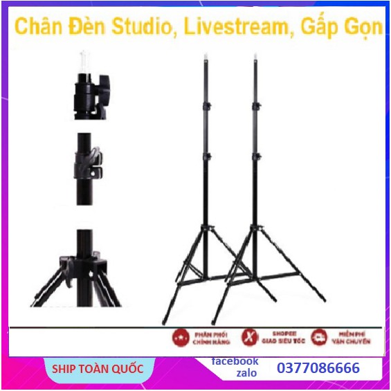 Cây Livestream, Chân Đèn Flash cho chụp ảnh, quay phim tăng giảm chiều cao từ 70cm đến 2m1, tặng kèm kẹp điện thoại