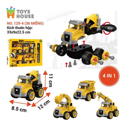 Đồ chơi giáo dục phát triển kỹ năng Stem - lắp ghép mô hình xe xây dựng DIY - Toyshouse 129 cho bé 3 tuổi trở lên