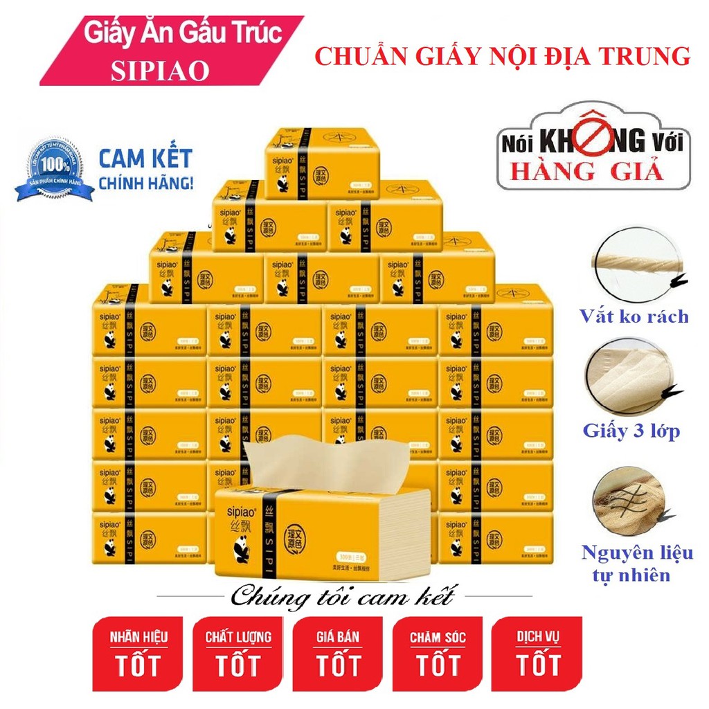 GIẤY ĂN GẤU TRÚC CHÍNH HIỆU SIPIAO HÀNG CHUẨN NỘI ĐỊA LOẠI 300 tơ/gói (SIÊU GIÁ RẺ) SHIP HOẢ TỐC