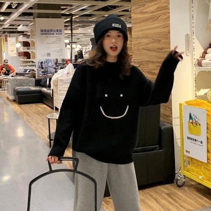 Set Áo Sweater + Quần Ống Rộng Họa Tiết Mặt Cười Form Rộng - Set Đồ Nỉ - Unisex - Titto Closet | BigBuy360 - bigbuy360.vn