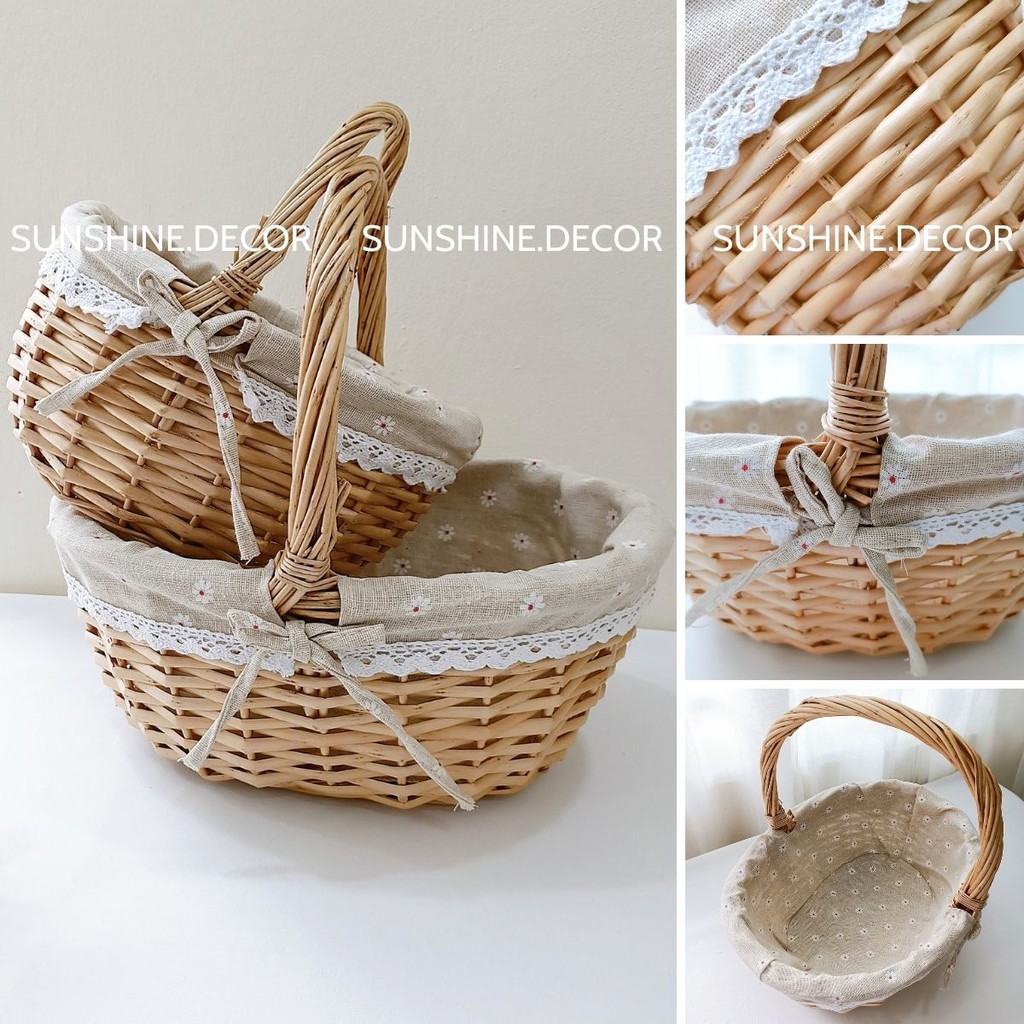 Giỏ Mây Đựng Đồ đi Picnic Có Quai Xách và Lót Vải Phong Cách Vintage-Sunshine.decor