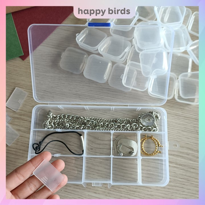 Hộp nhựa chia ngăn đa năng 15 ô tháo rời có nắp đựng phụ kiện trang sức chia đồ câu cá Happy Birds