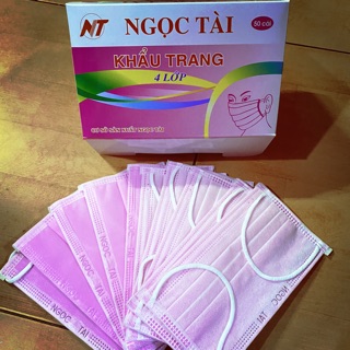 Khẩu trang kháng khuẩn 4 lớp Ngọc Tài màu hồng (hộp 50 cái)