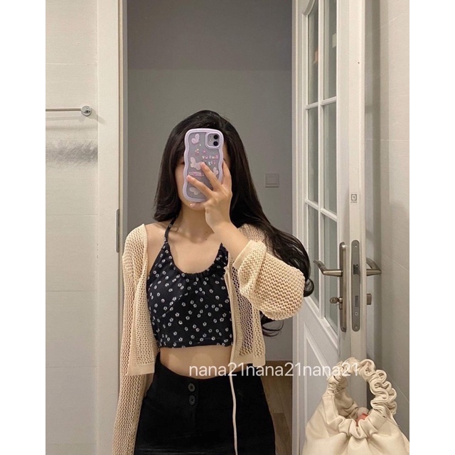 Có tách lẻ CDG Set áo yếm hoa nhí và cardigan buộc dây Nana21 Nanastore21