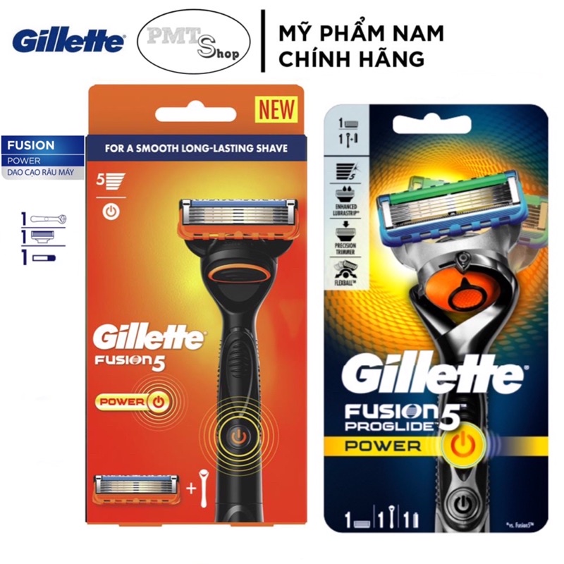 Dao cạo râu máy cao cấp 5 lưỡi Gillette Fusion Proglide Power (Cán Dao + Lưỡi Dao + Đầu bảo vệ)