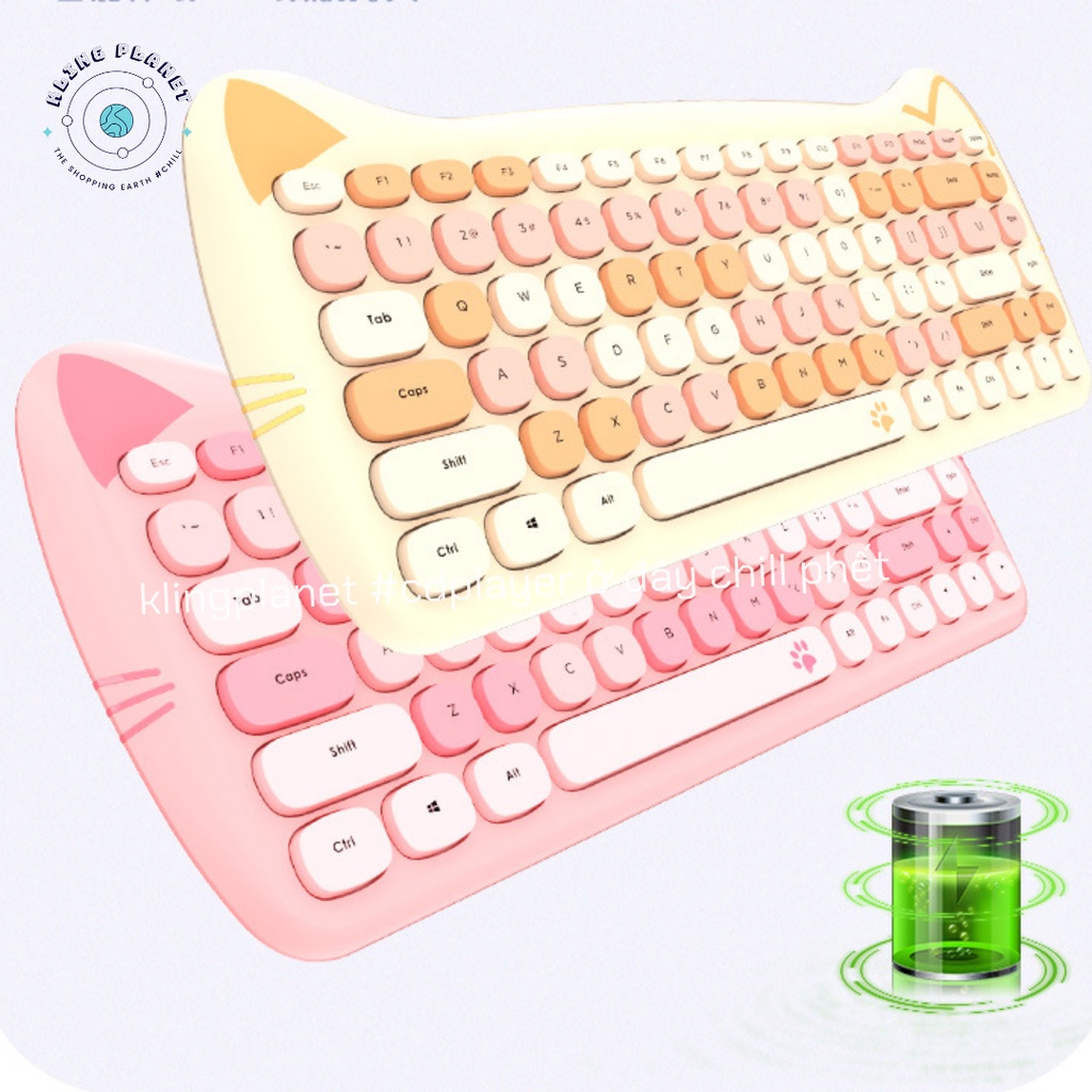 [TẶNG PIN+CHỔI+STICKER]Bộ bàn phím+chuột không dây mèo xinh MOFII FERRIS phím vuông mix màu gõ êm tai xinh xắn dễ thương