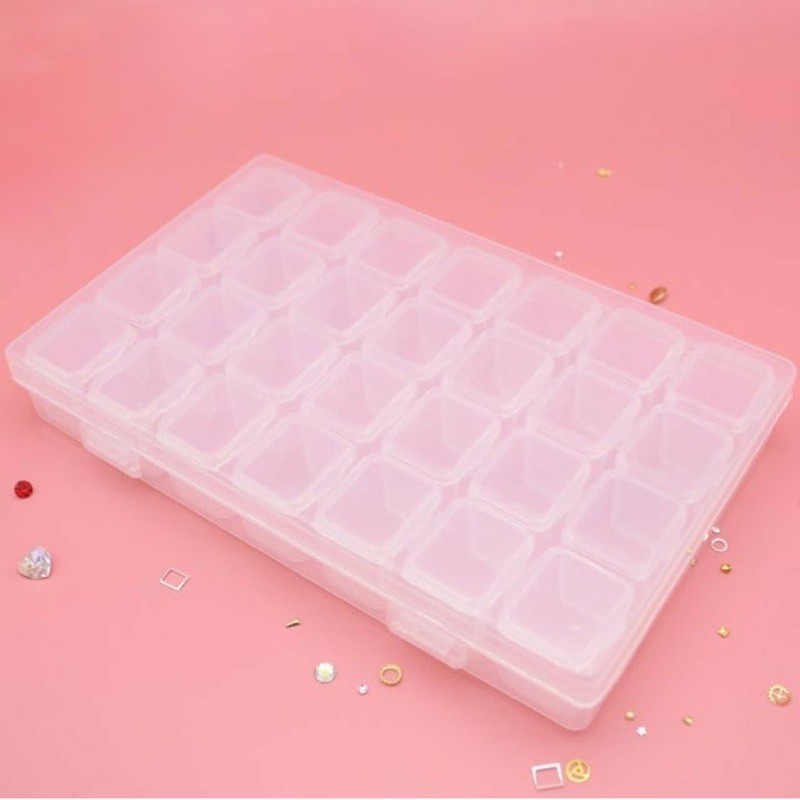 Hộp nhựa đựng nail , charm , đá , phụ kiện khay 28 ô