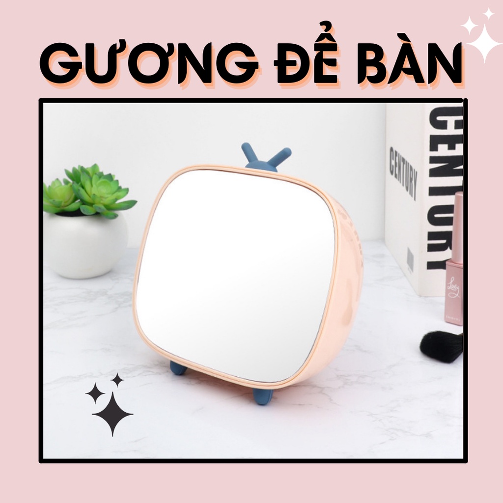 Gương Để Bàn Gương Trang Điểm Thiết Kế Mô Hình TV Có Khe Đựng Dụng Cụ Trang Điểm Trang Trí Nhà Cửa.