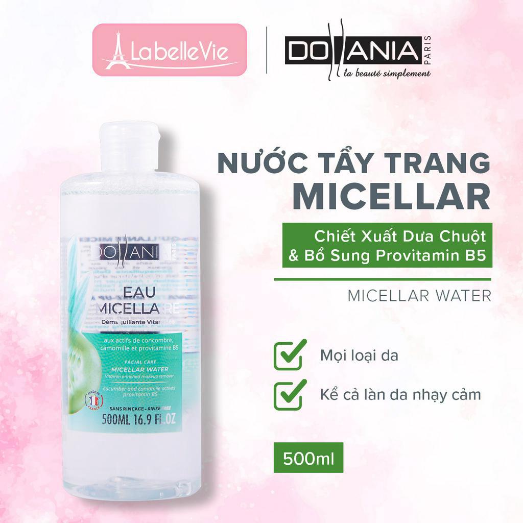 Nước tẩy trang Dollania Micellaire Pro Vitamin B5 &amp; Tinh chất dưa leo 500ml (9122)
