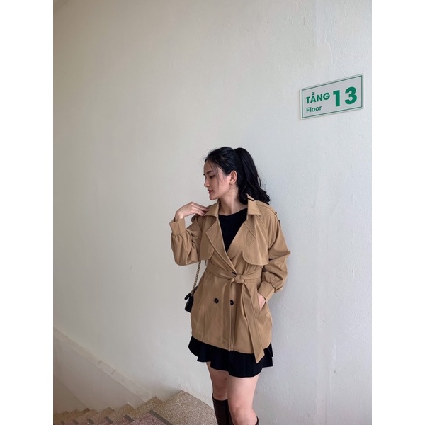 Áo khoác hàn quốc, áo khoác dạ dáng dài chất kaki thắt dây đai style hàn quốc from 58kg-Minxy shop