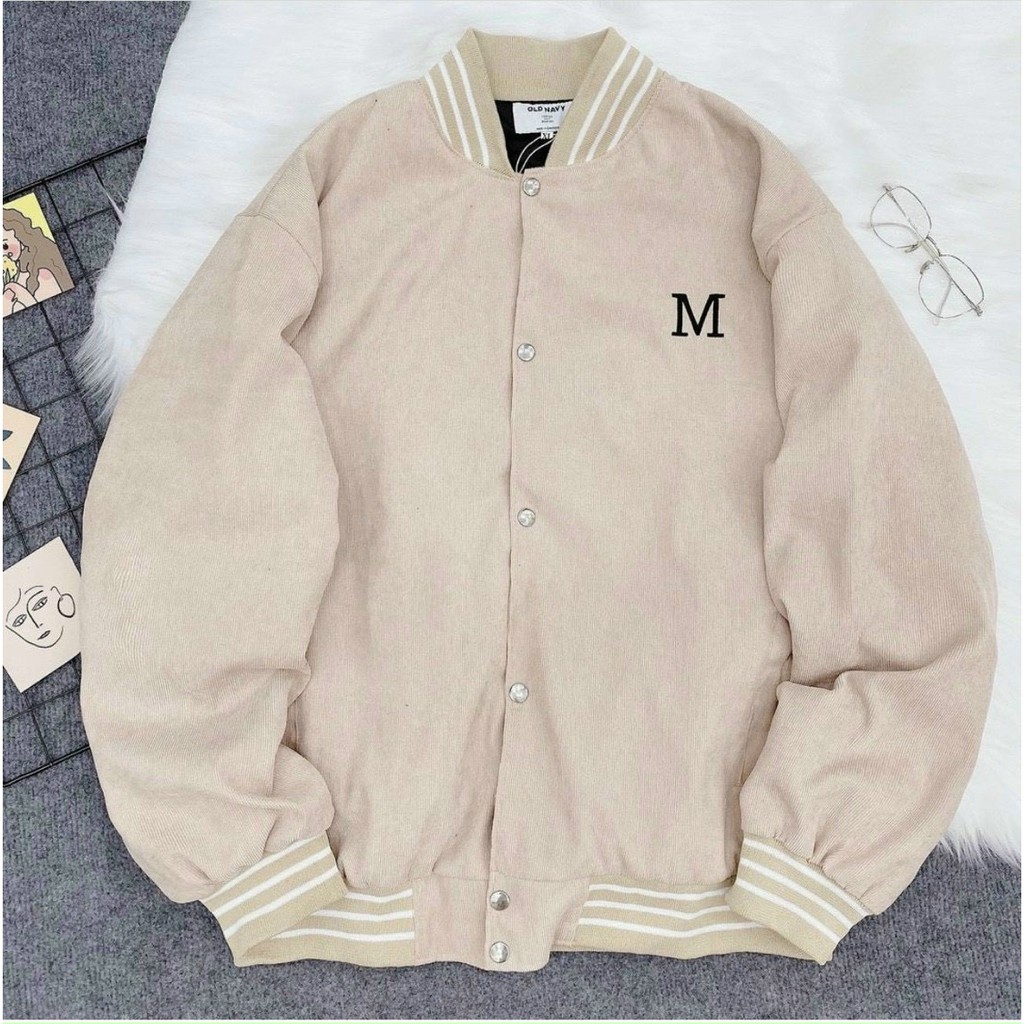 Áo Khoác Cardigan Bomber In Chữ M Ngực Nam Nữ Chất Nỉ Phối Viền Tay Cực Đẹp