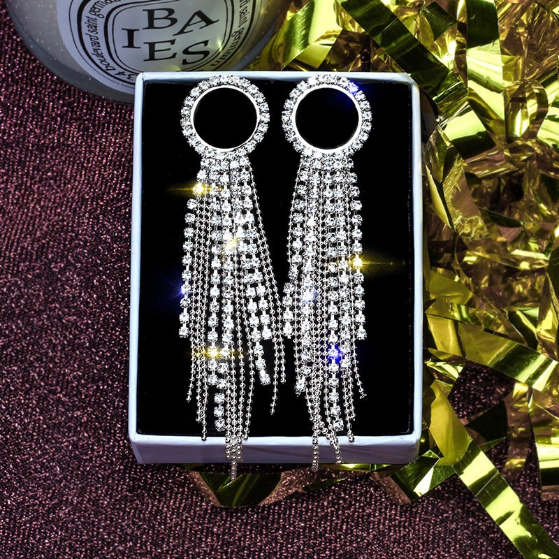 Đôi Khuyên Tai Dài Hình Tam Giác Đính Đá Thời Trang Cho Nữ