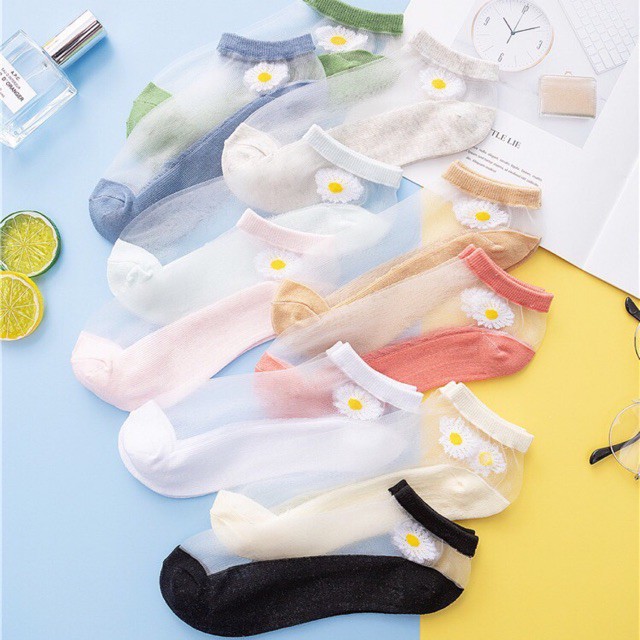 Set 10 Đôi Tất Lưới Hoa Cúc Cổ Ngắn Cho Bạn Gái - Tất Mỏng Mùa Thu