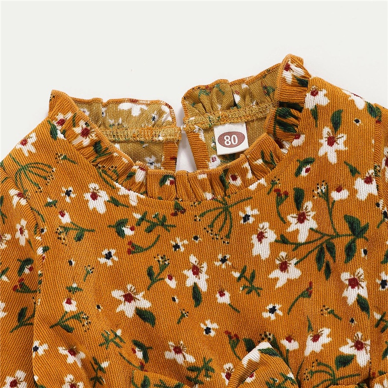 Đầm công chúa MIKRDOO tay dài vải nhung phối nơ in hoa dễ thương thời trang mùa thu cho bé gái