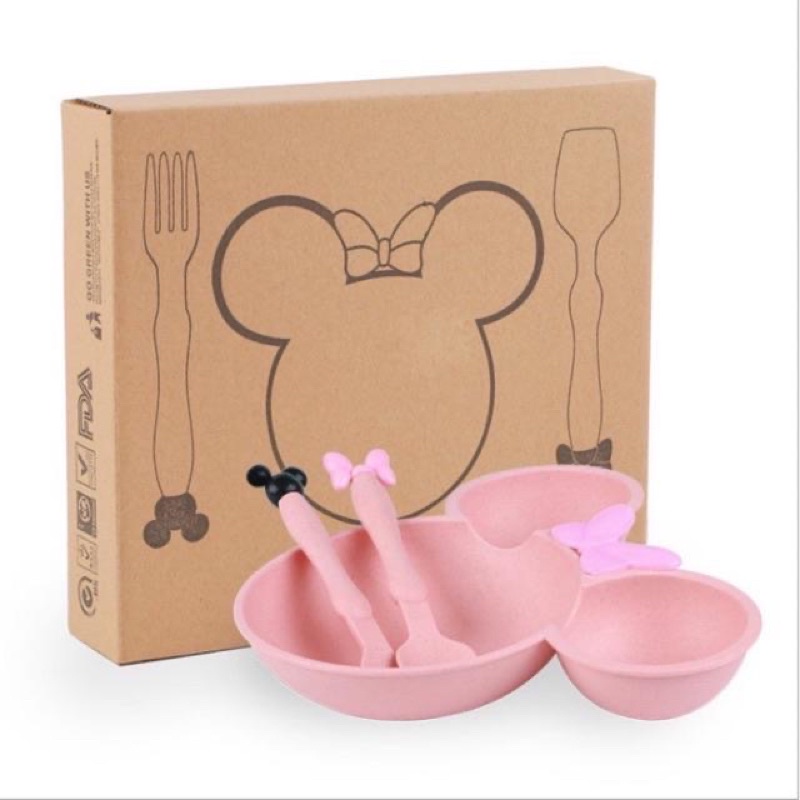 Khay ăn dặm lúa mạch chuột mickey kèm muỗng nĩa cho bé