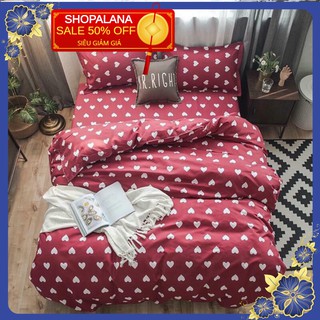 Bộ chăn ga gối poly nhập mẫu trái tim đỏ