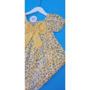 Váy hoa bé gái, đầm bé gái nơ buộc vải thô hoa mềm mại loại 1 size 12-22kg có 5 màu