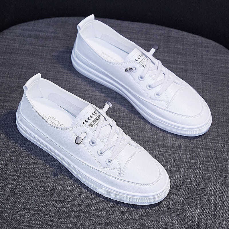 One foot small white shoes women's shoes new autumn 100 leather flat-bottomed breathable casual single shoes female stud