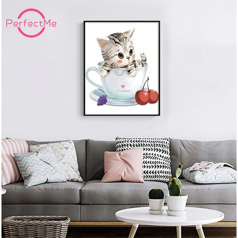 Tranh Đính Đá 5D Tự Làm Hình Mèo Dễ Thương 40*50cm Trang Trí Nhà Cửa