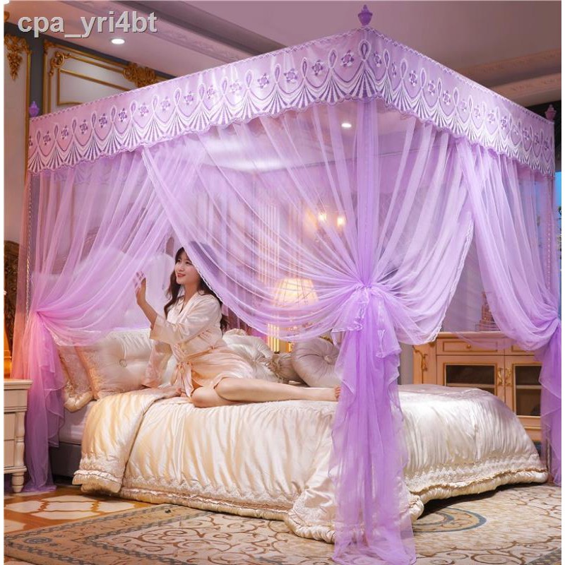 chăn gối văn phòng Gối & Nệm♙┋☈phòng ngủ tích hợp đèn chống muỗi 1,2 mét giường đôi màu tím thời trang và đẹp