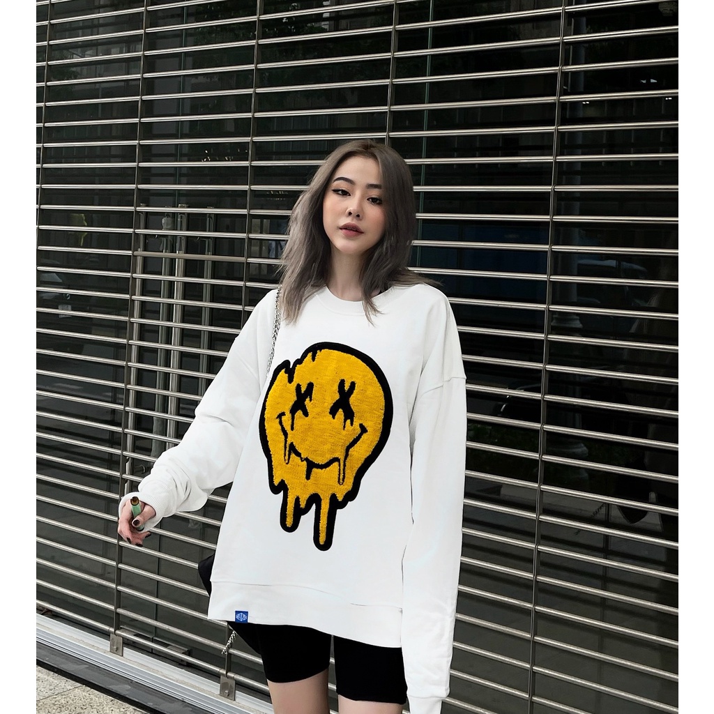 Áo Sweater Mùa Đông Nỉ Form Rộng Yellow Face Gonz Trắng