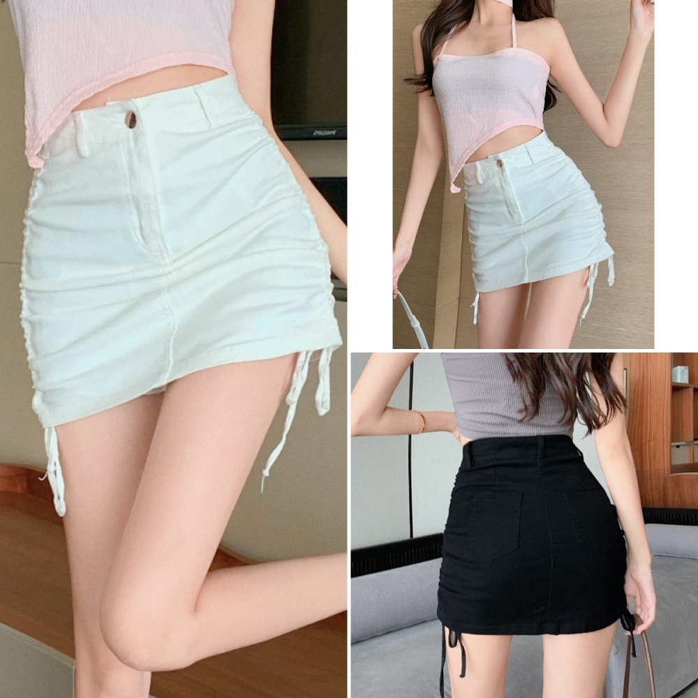 Chân váy nữ, chân váy rút dây nữ chất kaki màu đen đủ size S M L SKUCV-08D