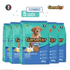 Combo 5 Thức ăn cho chó con Ganador vị Trứng và Sữa Egg and Milk 400 gram/gói