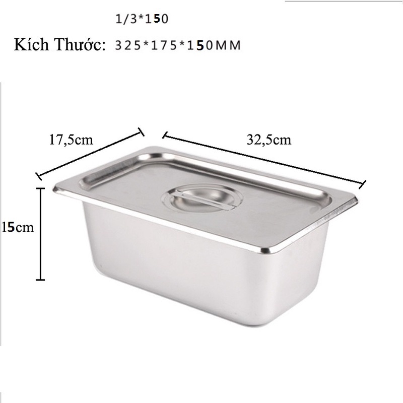 Combo 5 Khay 1/3 Khay Inox Đựng Thạch Topping Đựng Thực Phẩm Đựng Kem GN 1/3