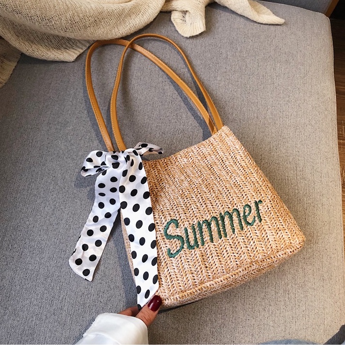 Túi cói Summer đeo vai, túi xách tay phong cách Hàn Quốc đi du lịch, đi biển siêu xinh - Julie 115