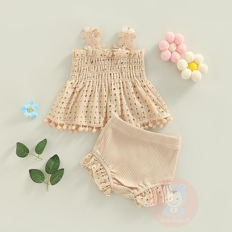 Set Đồ Mùa Hè Gồm Áo Ba Lỗ Màu Trơn Cắt Xẻ Tà + Quần Ngắn Có Diềm Xếp Ly Đơn Giản Cho Bé Gáia6
