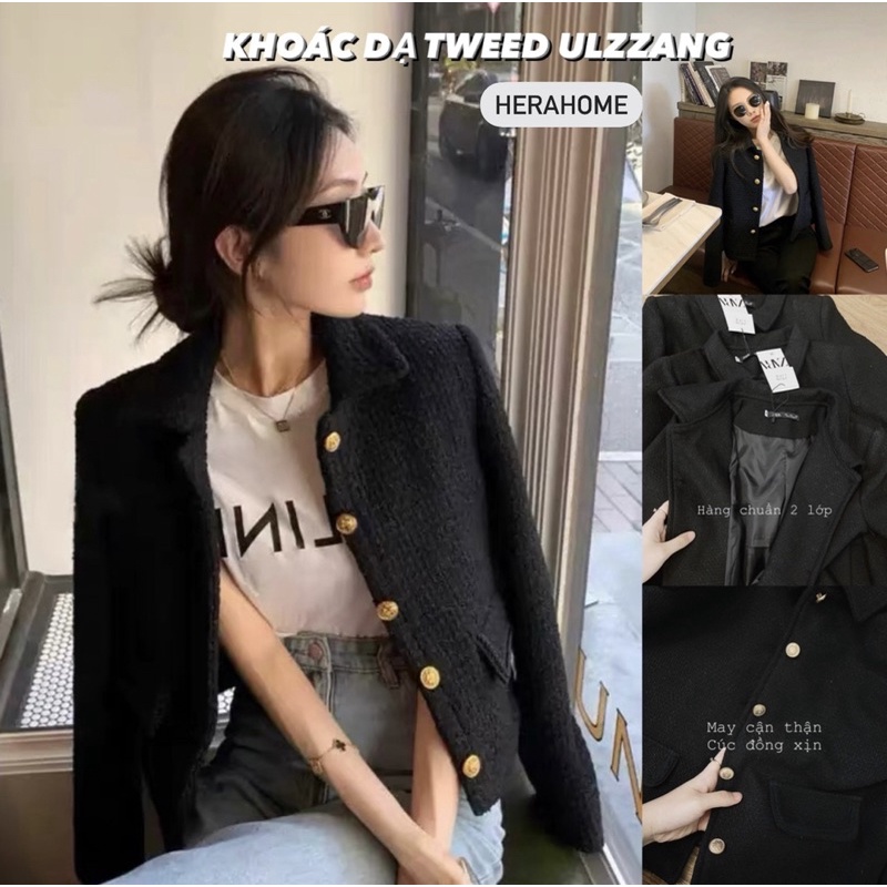 ÁO KHOÁC DẠ TWEED PHỐI CÚC ĐỒNG ULZZANG