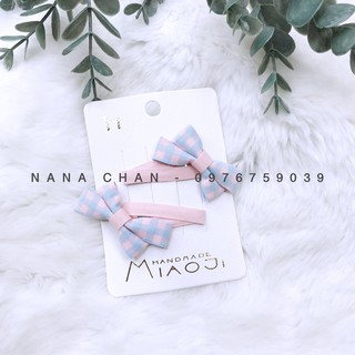 [I002] Set cặp tóc nơ caro vintage cho bé